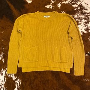 Madewell mustard crew neck sweater, front pockets, Size xs